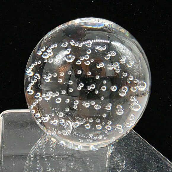 Murano Style Glass Bubble Paperweight Orb Decor 2.75" Clear Swirls - Picture 2 of 9